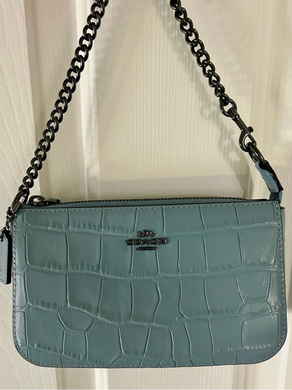 Coach Cornmeal Croc-Embossed Nolita Shoulder Bag with Gunmetal Chain